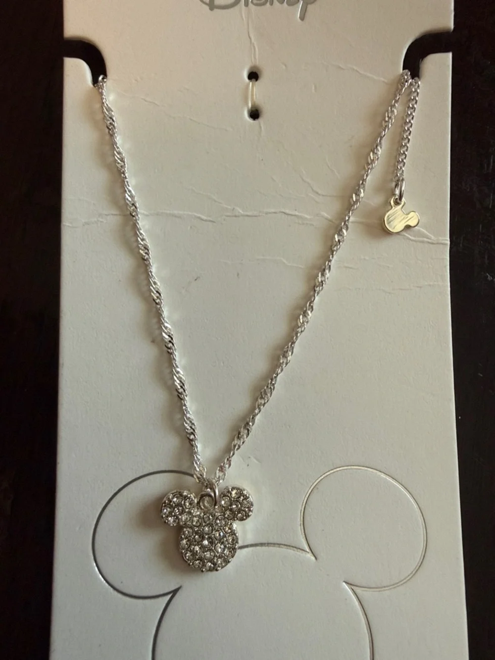 Disney Silver Crystal Mickey Head Necklace Costume Jewelry OS